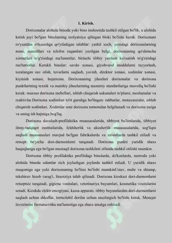 5. Dorixona tarmoqlarining faoliyati. Referat 21 bet. 3