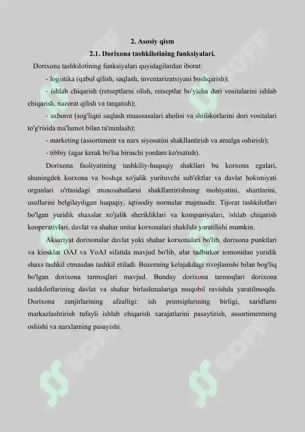 5. Dorixona tarmoqlarining faoliyati. Referat 21 bet. 5