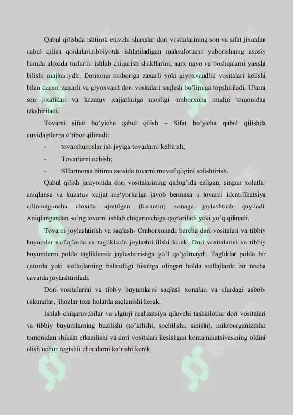 6. Distribyutorlik  faoliyati. Farmasevtik ombor. Referat 16 bet. 8