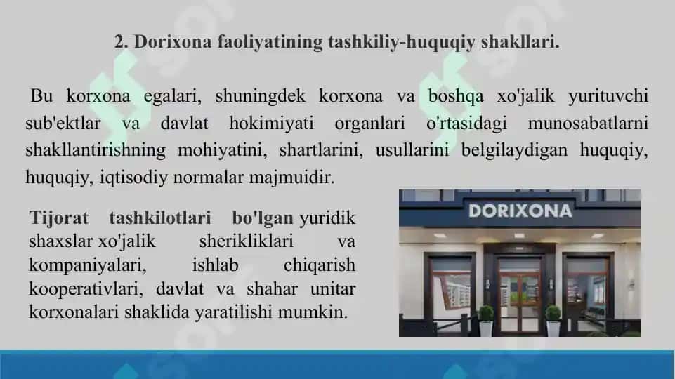 6. Dorixona tarmoqlarining faoliyati. Taqdimot 16 bet. 7