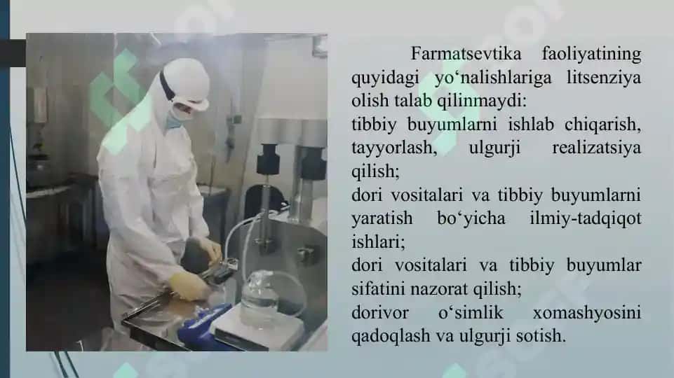 8. Dori vositalari, tibbiy buyumlar va farmasevtika tovarlarini ishlab chiqarish. Taqdimot 12 bet. 4
