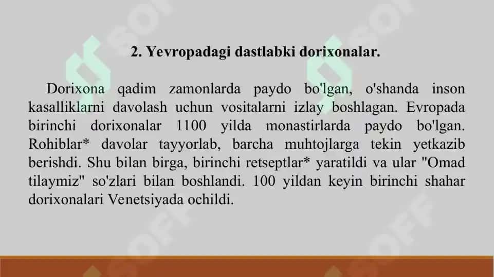 8. Farmatsevtika ta’limining rivojlanishi. Taqdimot 15 bet. Yuzakiroq yoritilgan. 3