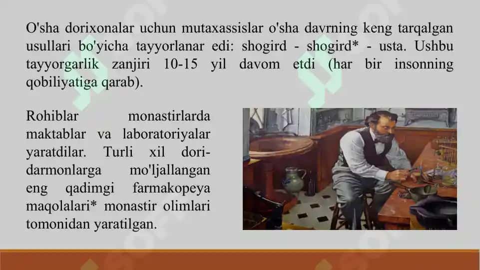 8. Farmatsevtika ta’limining rivojlanishi. Taqdimot 15 bet. Yuzakiroq yoritilgan. 4