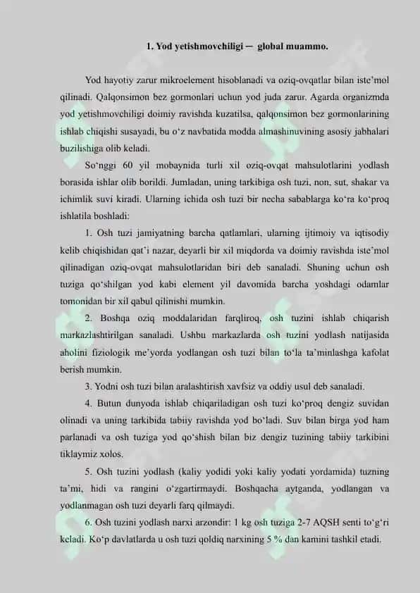 Organizmda yod yetishmovchiligi. Referat 7 bet. 2