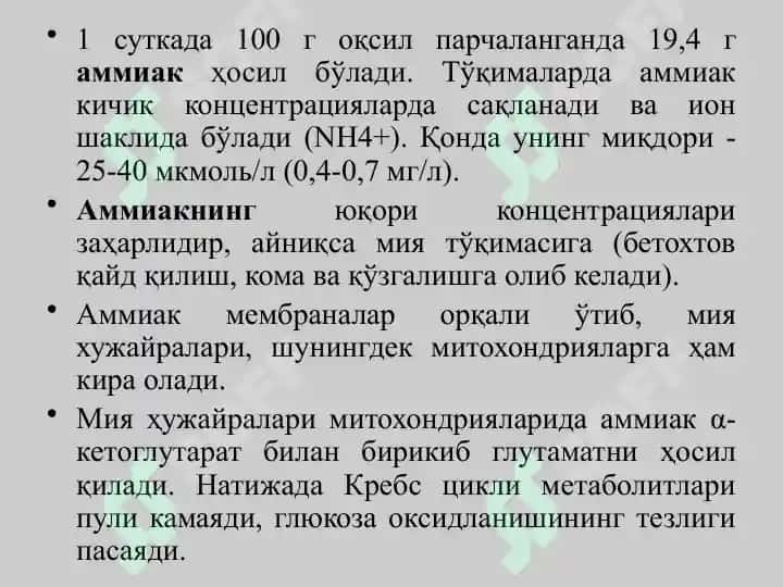Ammikakni zararsizlantirilishi. Aminokislotalar almashinuvining hususiy yo’llari 3