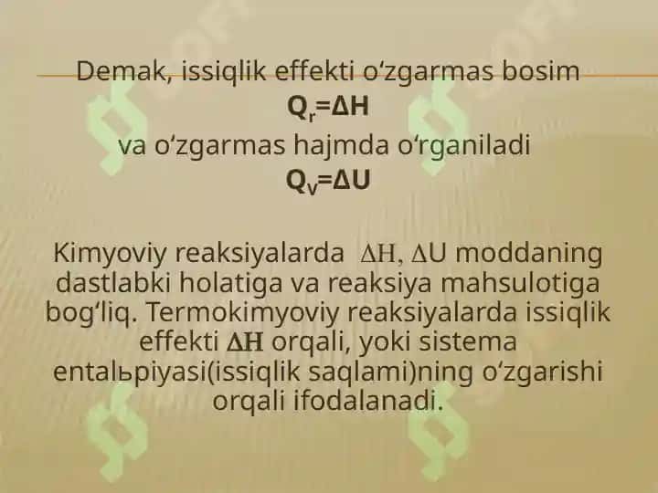 Termokimyo. Gess qonuni. Krixgoff qonuni. Issiqlik sig’imi va uning xillari. 8