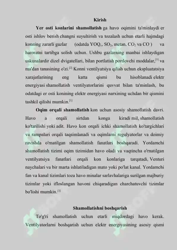 Konlarni shamollatish, suzsizlantirish va bu jarayonlarda ishlatiladigan texnik vositalar 2
