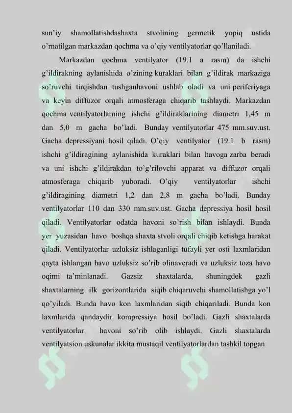 Konlarni shamollatish, suzsizlantirish va bu jarayonlarda ishlatiladigan texnik vositalar 8