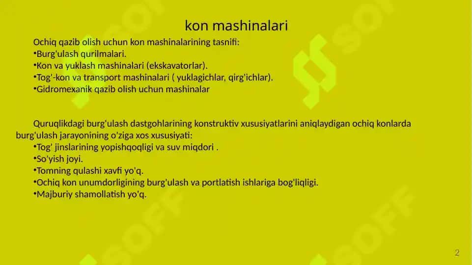 Kon mashina va uskunalarining parametrlari 2