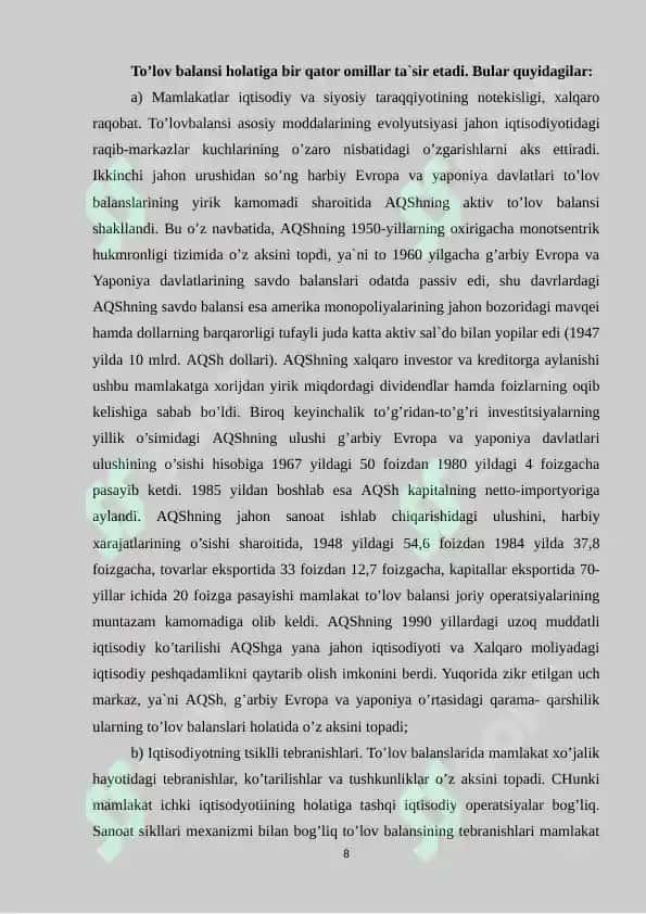 Makroiqtisodiyot fanidan kurs ishi "To’lov balansi" 8