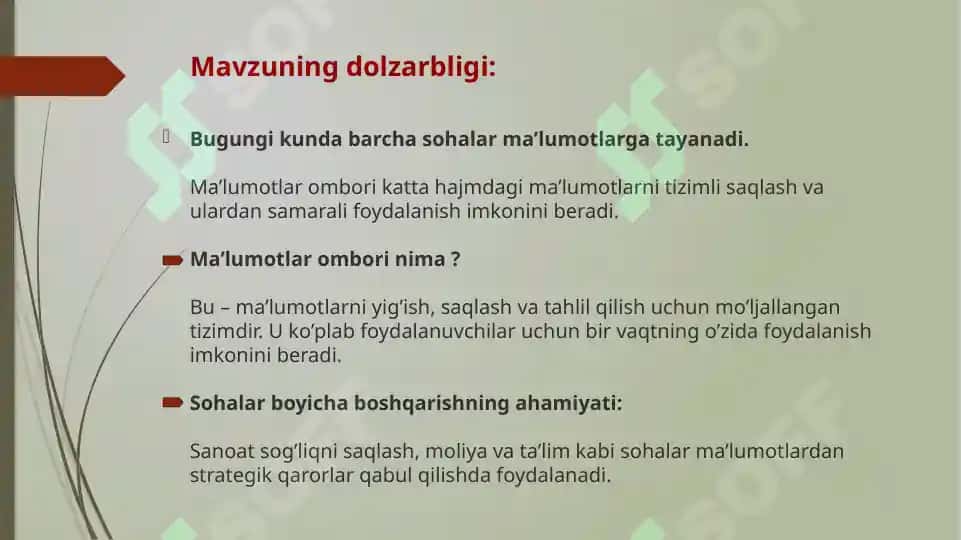 Sohalar bo’yicha malumotlar omborini yaratish va ular bilan ishlash 3