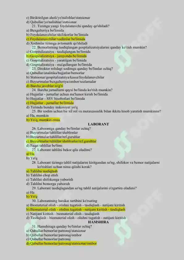 DMED Argos testlari javoblari bilan 3