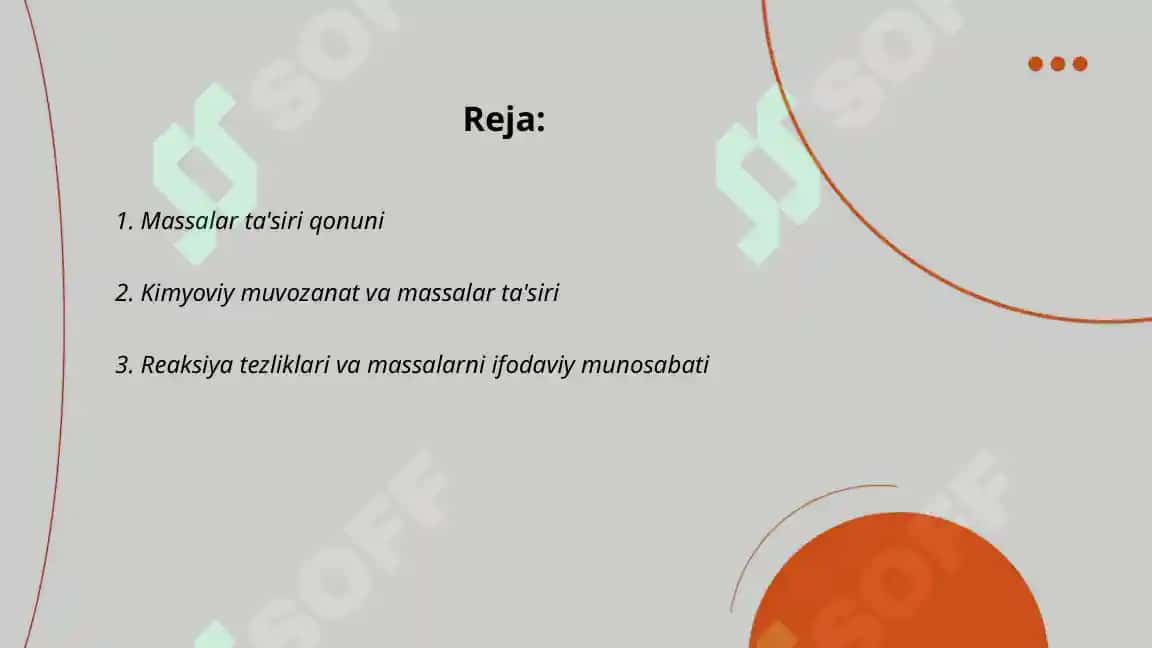 Massalar ta'siri qonuni va kimyoviy reaktsiyalar tezligi 2