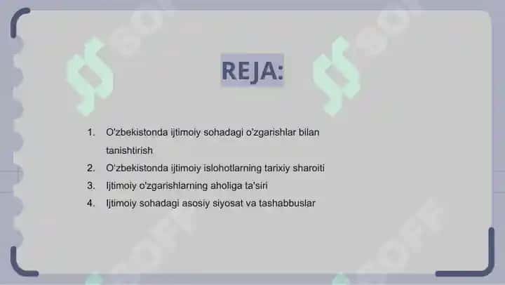 O‘zbekistonda ijtimoiy sohada amalga oshirilayotgan o‘zgarishlar mazmun va mohiyati 2