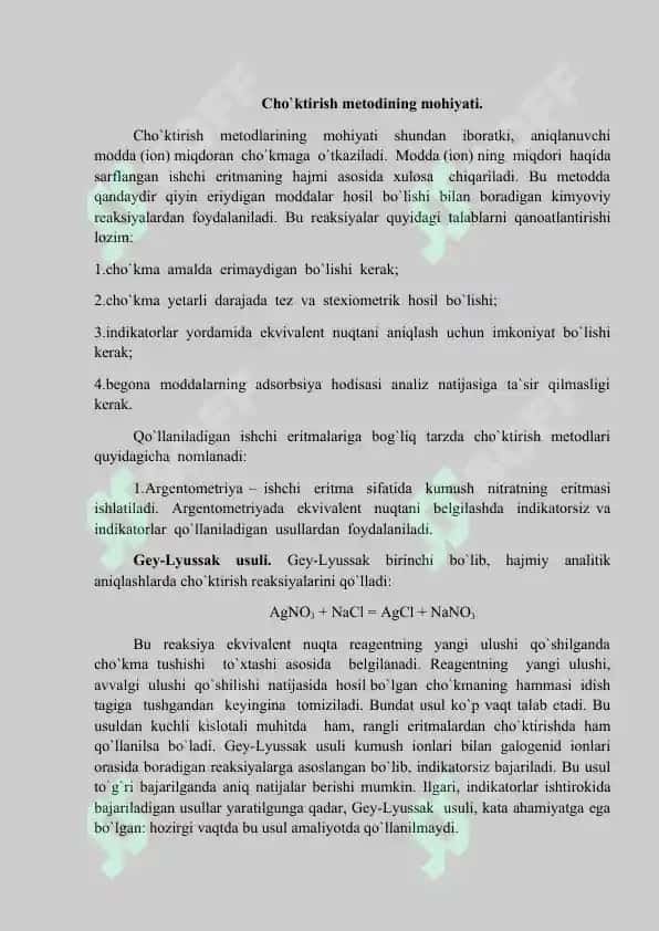 Geksatsionometrik va merkurometrik, argentometrik titrlash. 6