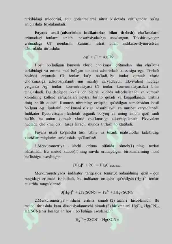 Geksatsionometrik va merkurometrik, argentometrik titrlash. 8