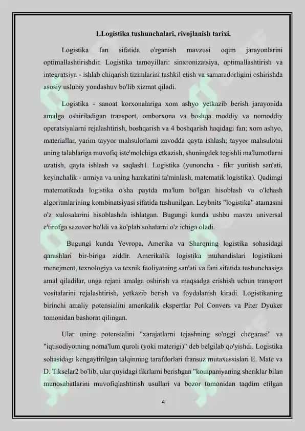 Logistika ob'ekti, mavzusi, asosiy tushunchalari 4