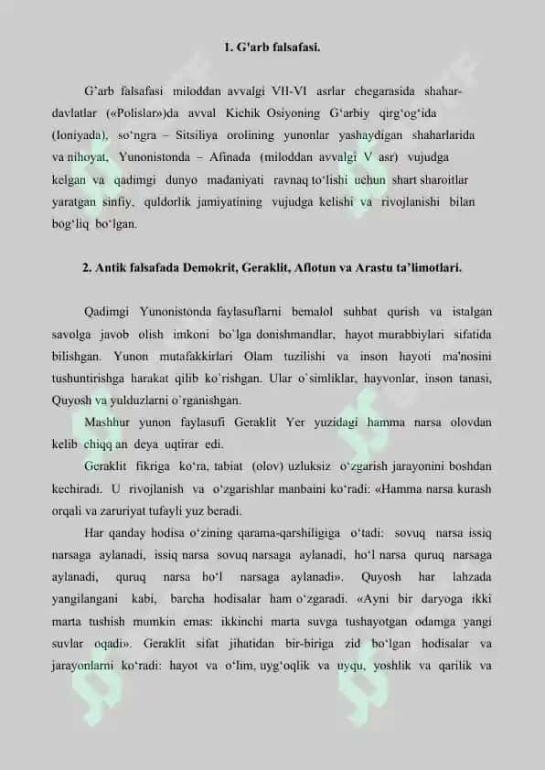 2. G’arb mutafakkirlarnng borliq haqidagi ta’limoti. Referat 5 bet 2