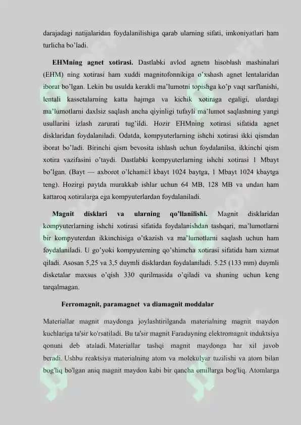 Qattiq jismlarning magnitlanishi, Ferromagnitlar, Paramagnitiklar, Diamagnitiklar 5