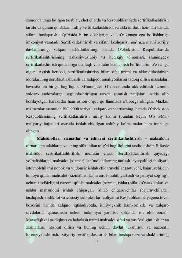 ISO 9000 seriyali standartlarga muvofiq sifat jihatlarini ishlab chiqish 8