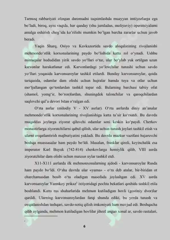 MEHMONXONALARDA XIZMAT KO’RSATISH TURLARI VA RIVOJLANISHI 6