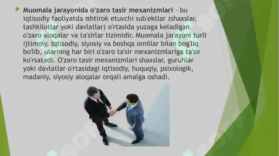 Muomala jarayonida o'zaro tasir mexanizmlari 2