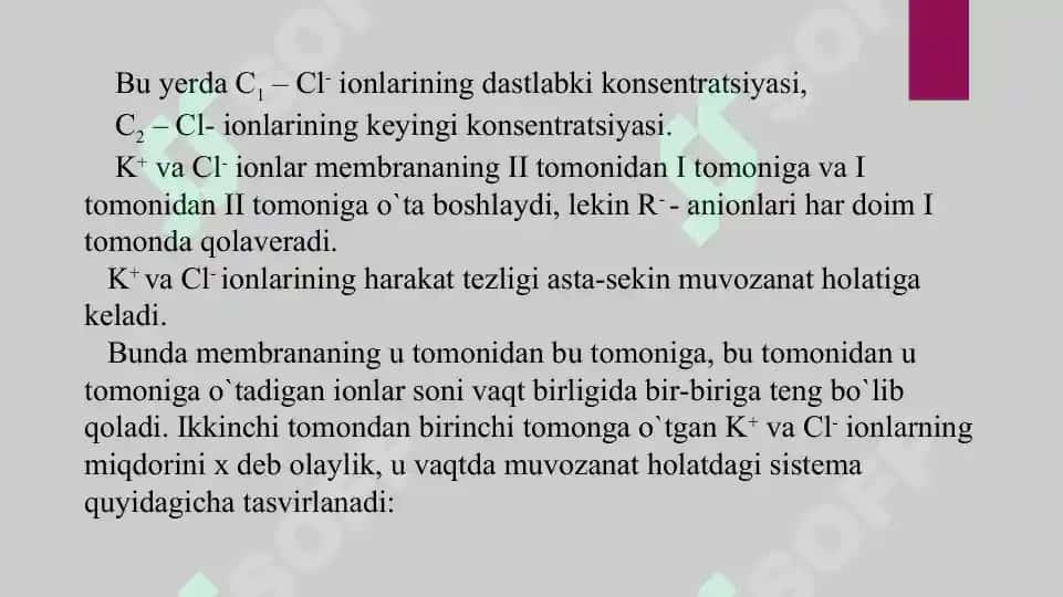 17. Donnanning membrana muvozanati. Taqdimot 16 bet. 8