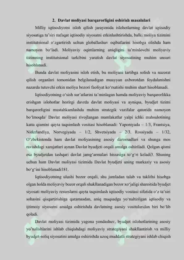O‘zbekiston Respublikasida davlat moliyasi tizimidagi islohotlarning asosiy yo‘nalishlari 7