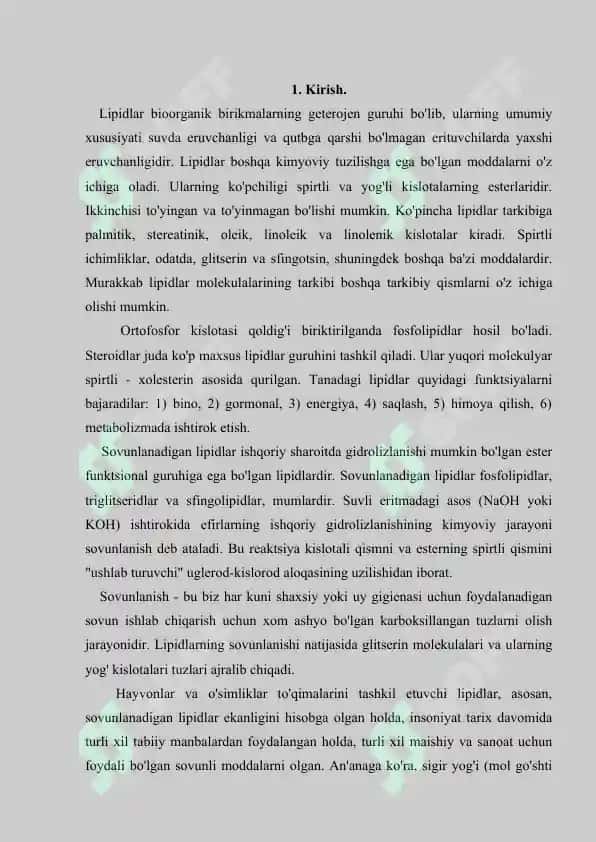 Sovunlanadigan lipidlar.  Yog’larning xossalari. Referat 17 bet 3