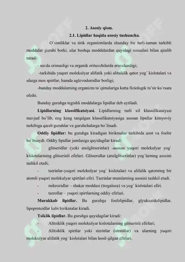 Sovunlanadigan lipidlar.  Yog’larning xossalari. Referat 17 bet 5
