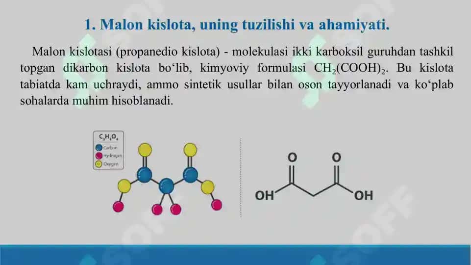 Malon kislota - olinishi, kimyoviy xossalari va qo'llanilishi. Taqdimot 13 bet. 3