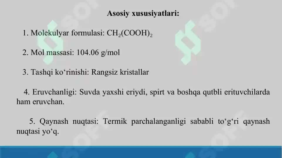 Malon kislota - olinishi, kimyoviy xossalari va qo'llanilishi. Taqdimot 13 bet. 4
