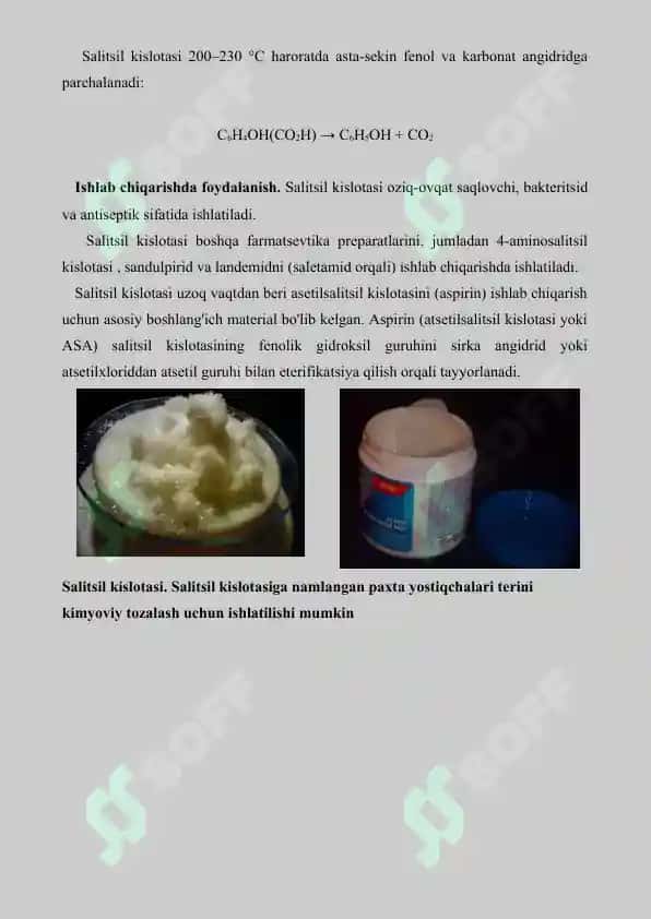 Salitsil kislota, aspirin, fenilsalitsilat, fenol - bir-biridan farqlash reaksiyalari. Referat 11 bet 3