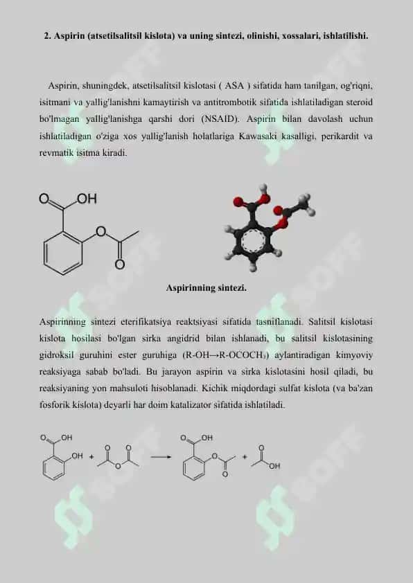 Salitsil kislota, aspirin, fenilsalitsilat, fenol - bir-biridan farqlash reaksiyalari. Referat 11 bet 4