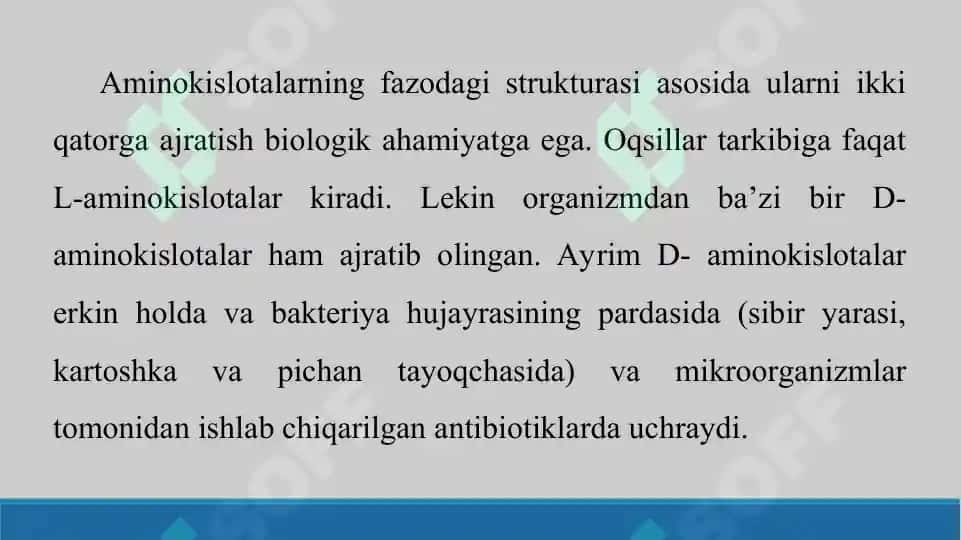 Aminokislotalarning stereoizomeriyasi, olinish usullari. Kislota amidlari va ureidlari. Taqdimot 26 bet 8