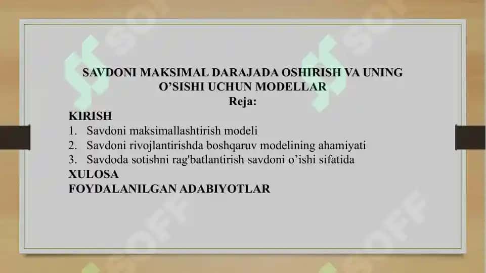 Savdoni maksimal darajada oshirish va uning o‘sishi uchun modellar 2