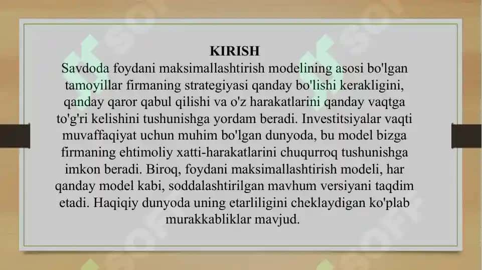 Savdoni maksimal darajada oshirish va uning o‘sishi uchun modellar 3