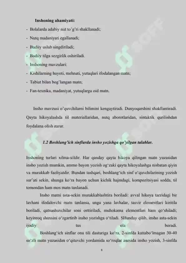 BOSHLANG’ICH SINFLARDA INSHO YOZISHGA O’RGATISH 8