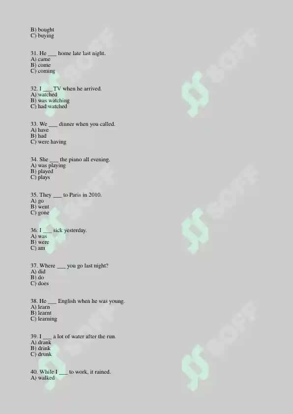 English Grammar Practice Questions: Present, Past, Future Tenses 4