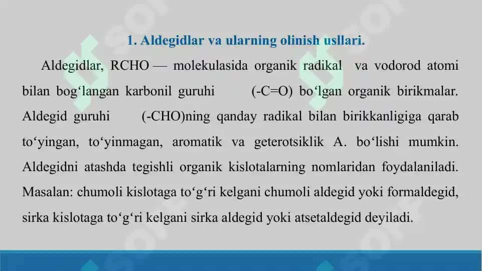 11. Aldegid va ketonlarning olinish usullari. To’yinmagan aldegid. Xinonlar. Taqdimot, 16 bet. 3
