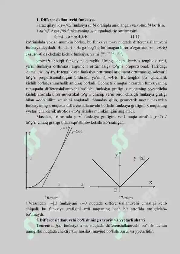 FUNKSIYA DIFFERENSIALI, UNING GEOMETRIK VA MA’NOLARI. FUNKSIYA DIFFERENTSIALINING  TAQRIBIY HISOBLASHLARDA DIFFERENSIALNING QO‘LLANILISHI 2
