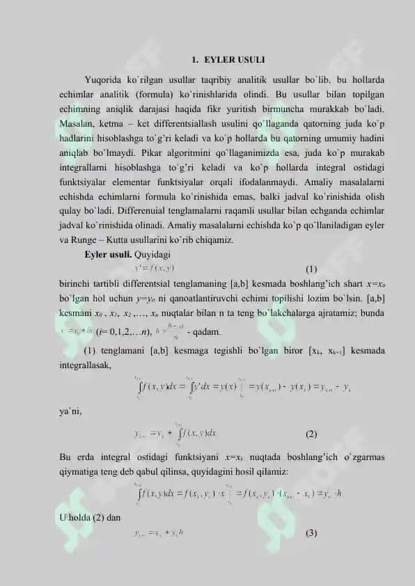 Differentsial tenglamalarni taqribiy echish usullari.  Eyler va runge-kutta usullari 2