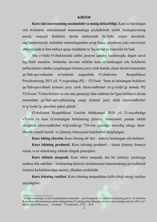 Kam ta’minlangan oila bolalarini institutsional muassasalarga joylashtirish tartibi 2