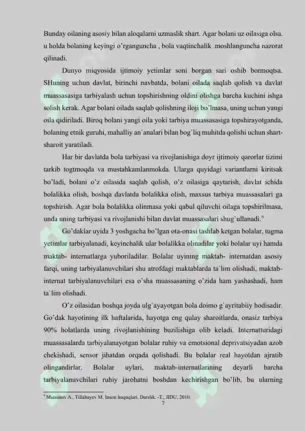 IJTIMOIY YETIMLIKNI OLDINI OLISH VA BOLANING O'Z OILASINI QO'LLAB QUVVATLASH 7