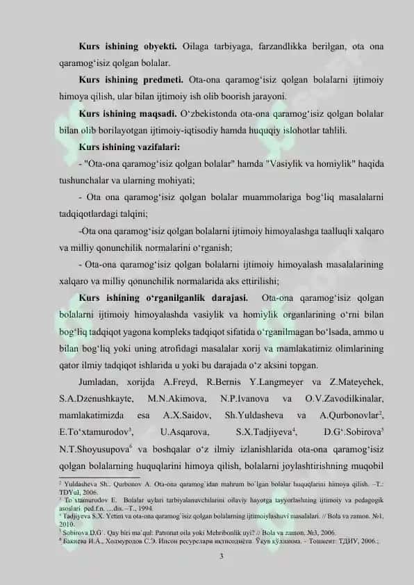 O‘zbekistonda ota-ona qaramog‘isiz qolgan bolalar bilan olib borilayotgan ijtimoiy-iqtisodiy hamda huquqiy islohotlar 3