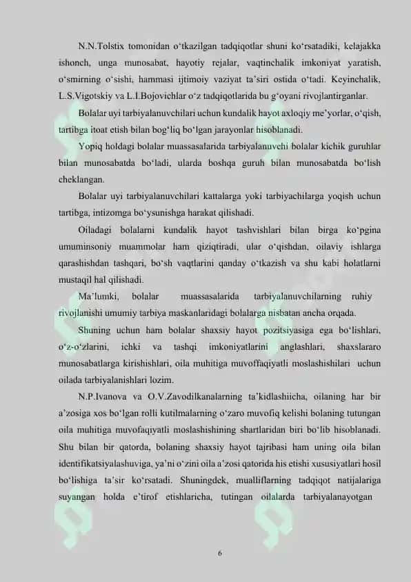 O‘zbekistonda ota-ona qaramog‘isiz qolgan bolalar bilan olib borilayotgan ijtimoiy-iqtisodiy hamda huquqiy islohotlar 6