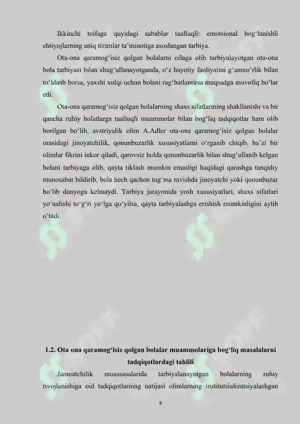 O‘zbekistonda ota-ona qaramog‘isiz qolgan bolalar bilan olib borilayotgan ijtimoiy-iqtisodiy hamda huquqiy islohotlar 8