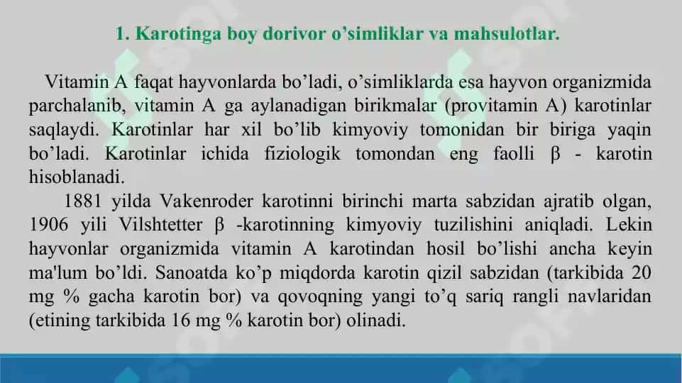 Karotinoidlarni sifat va miqdorini aniqlash. Vitamin K ni xromatografik usulda aniqlash. Taqdimot. 16 bet 3
