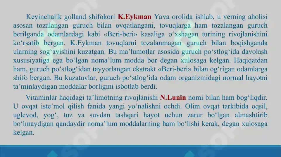 Vitaminlarning kimyoviy tasnifi va ularni sinteziga ta'sirv etuvchi omillar. Taqdimot. 19 bet. 5