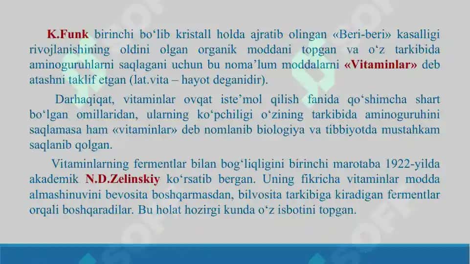 Vitaminlarning kimyoviy tasnifi va ularni sinteziga ta'sirv etuvchi omillar. Taqdimot. 19 bet. 6